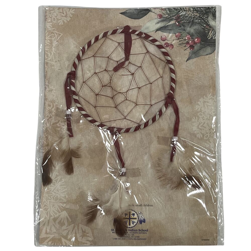 Red White Beaded Feather Small Dream Catcher Lakota Sioux NIB